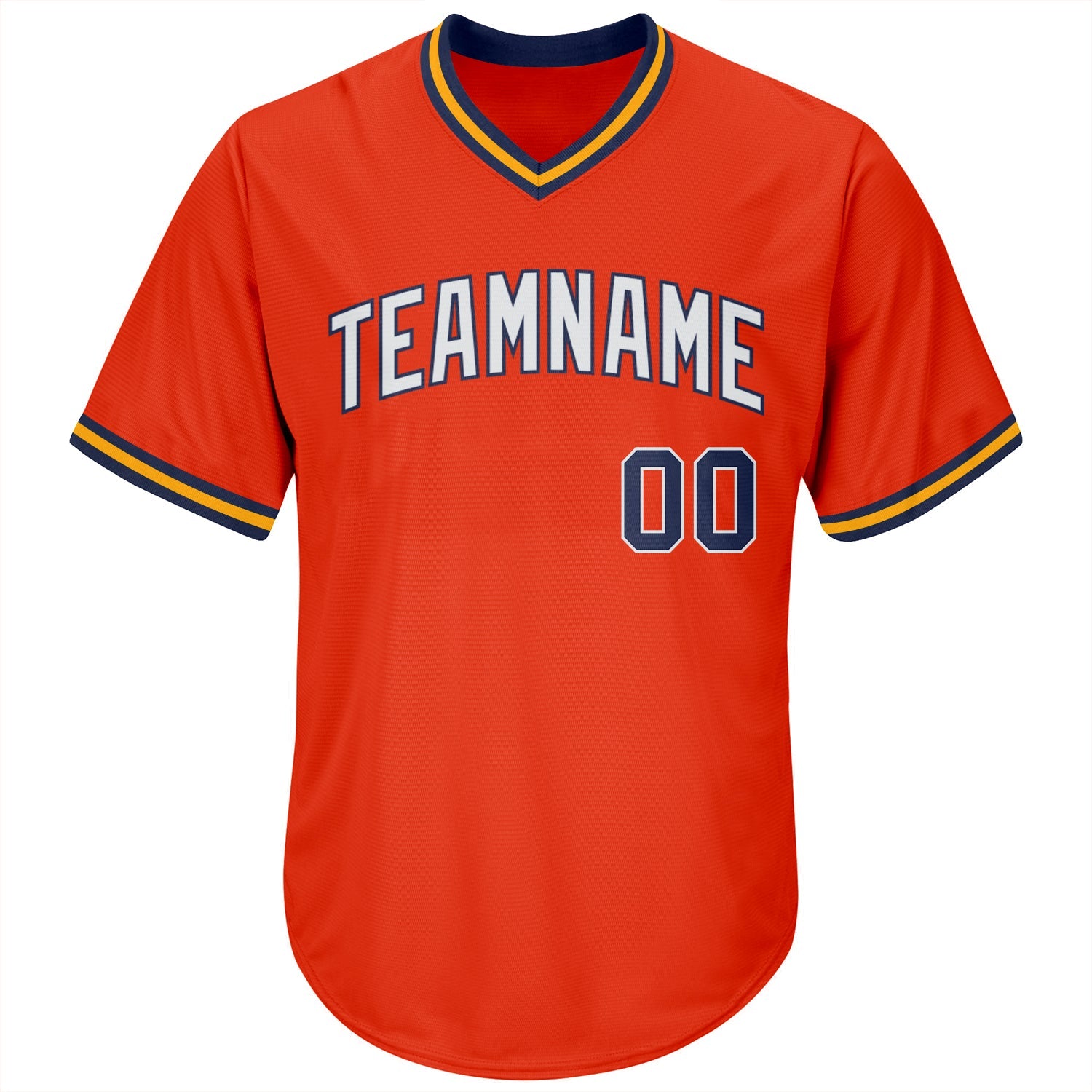 Custom Orange Navy-Gold Authentic Throwback Rib-Knit Baseball Jersey Shirt view 2