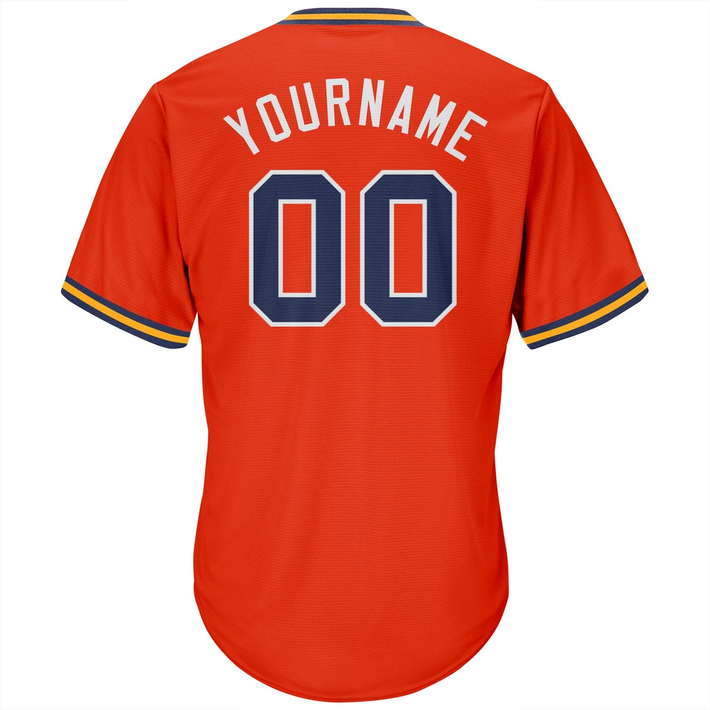 Custom Orange Navy-Gold Authentic Throwback Rib-Knit Baseball Jersey Shirt view 3