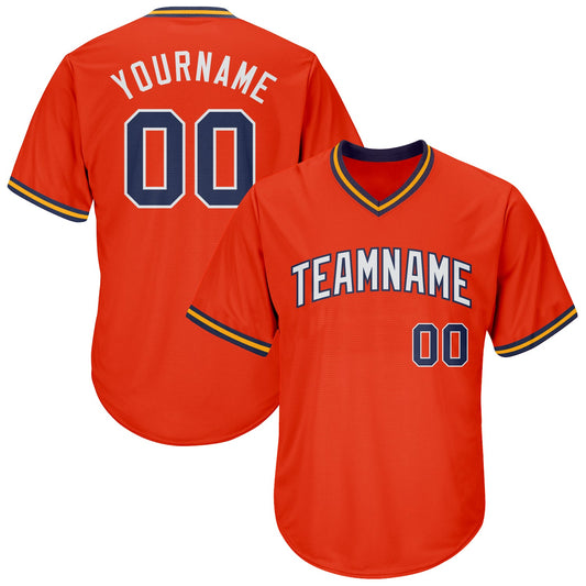 Custom Orange Navy-Gold Authentic Throwback Rib-Knit Baseball Jersey Shirt - Main View