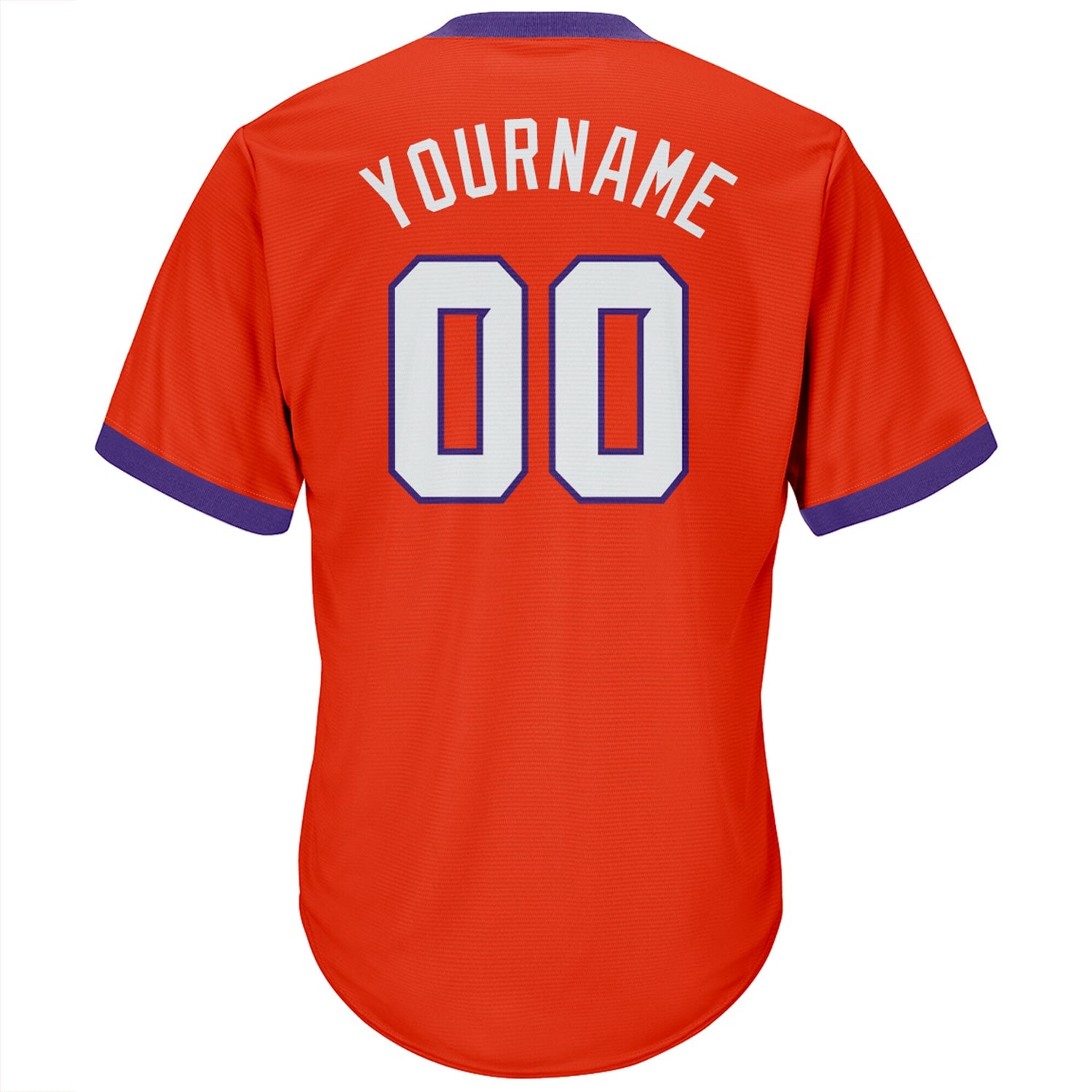 Custom Orange White-Purple Authentic Throwback Rib-Knit Baseball Jersey Shirt view 3