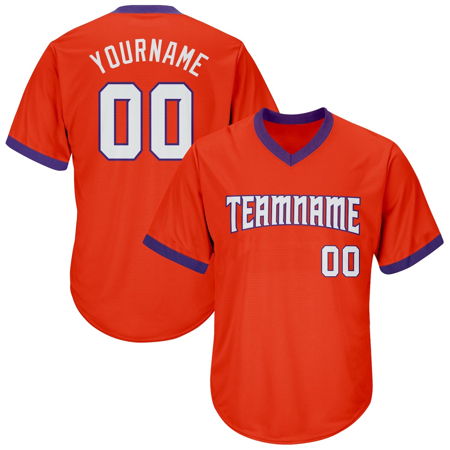 Custom Orange White-Purple Authentic Throwback Rib-Knit Baseball Jersey Shirt - Main View