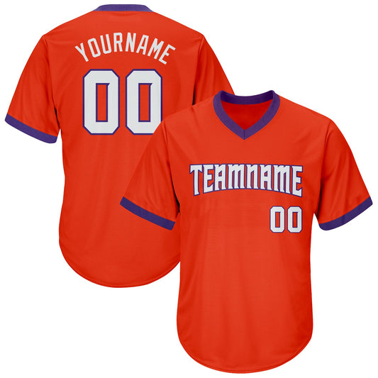 Custom Orange White-Purple Authentic Throwback Rib-Knit Baseball Jersey Shirt - Main View