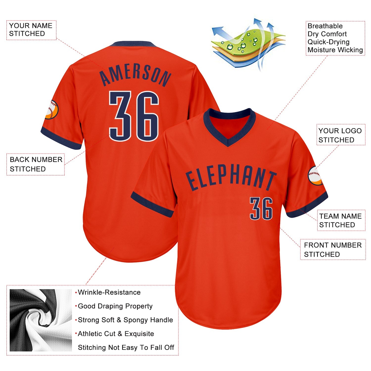 Custom Orange Navy-White Authentic Throwback Rib-Knit Baseball Jersey Shirt view 4