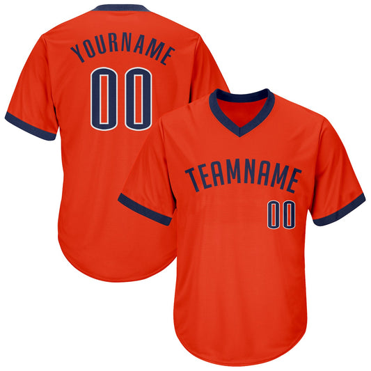 Custom Orange Navy-White Authentic Throwback Rib-Knit Baseball Jersey Shirt - Main View