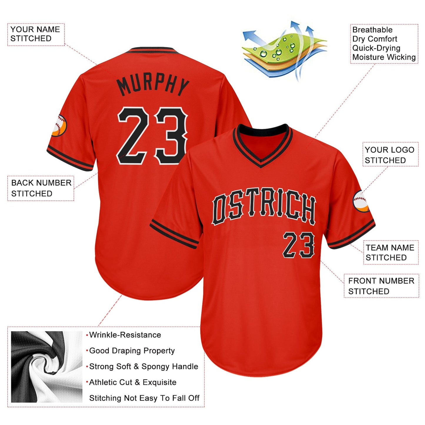 Custom Orange Black-White Authentic Throwback Rib-Knit Baseball Jersey Shirt view 4