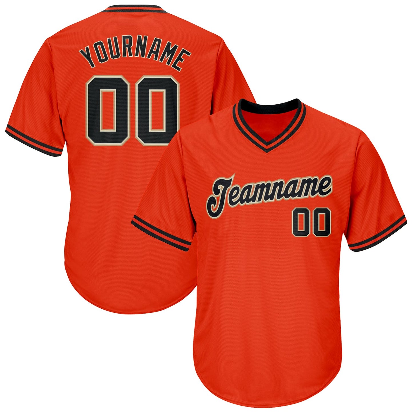 Custom Orange Black-Old Gold Authentic Throwback Rib-Knit Baseball Jersey Shirt - Main View
