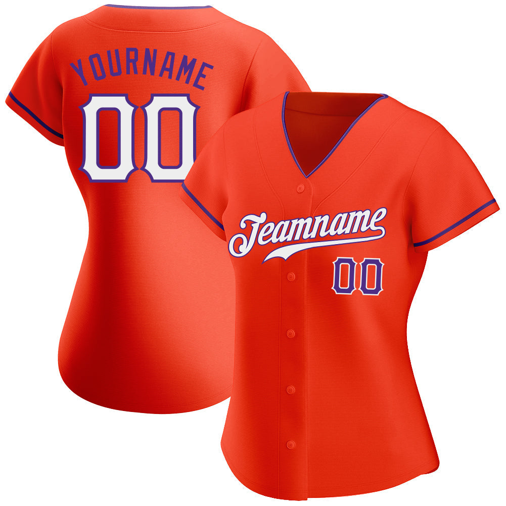 Custom Orange White-Purple Authentic Baseball Jersey view 2