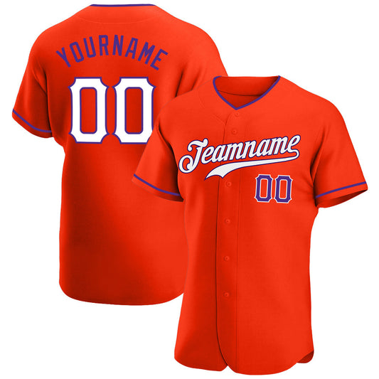 Custom Orange White-Purple Authentic Baseball Jersey - Main View