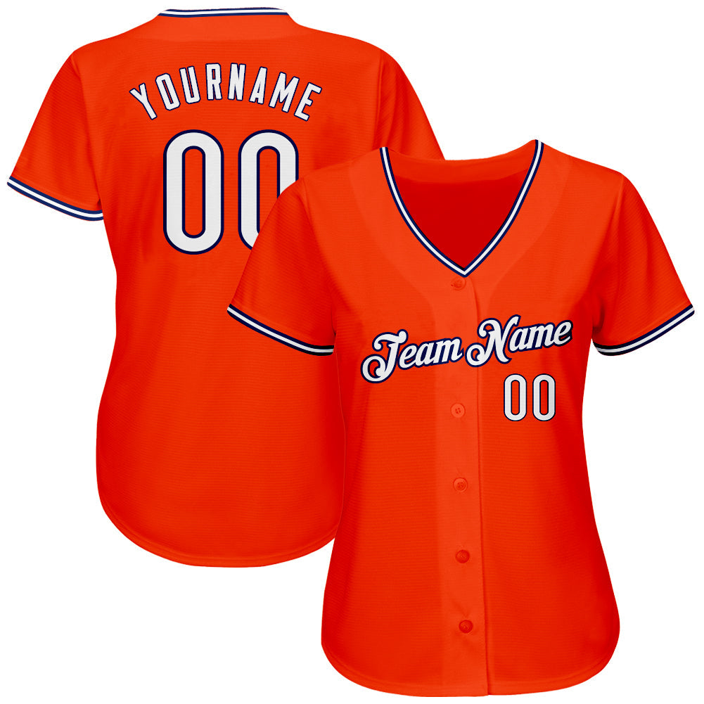 Custom Orange White-Navy Authentic Baseball Jersey view 2