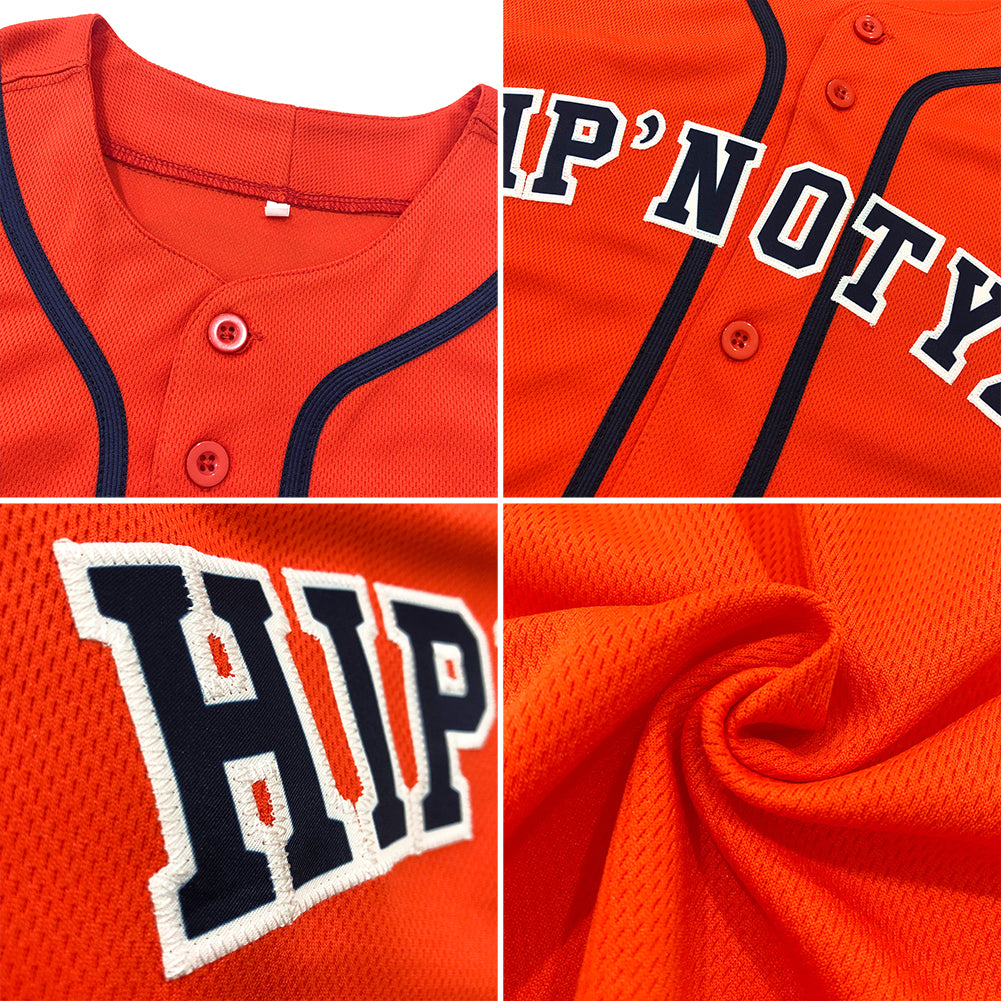 Custom Orange White-Navy Authentic Baseball Jersey view 6