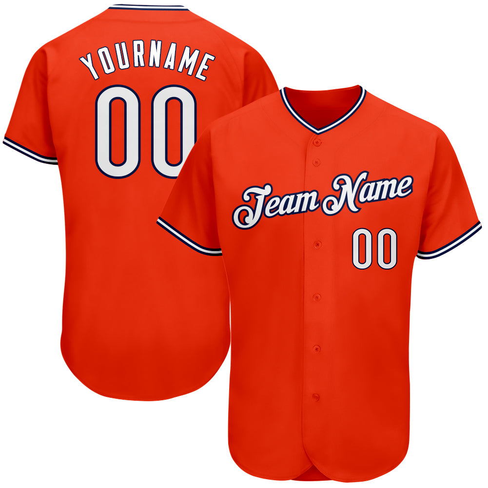 Custom Orange White-Navy Authentic Baseball Jersey - Main View