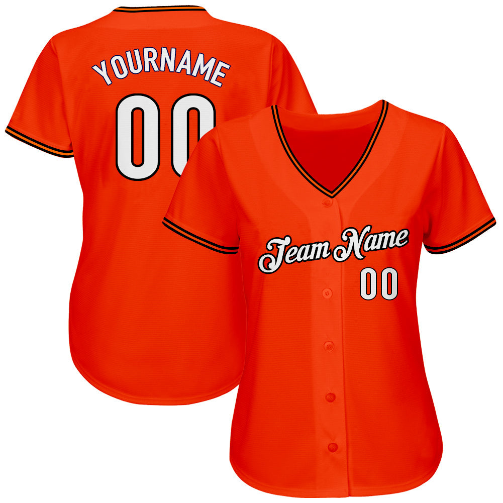 Custom Orange White-Black Authentic Baseball Jersey view 2