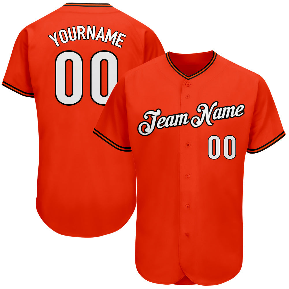 Custom Orange White-Black Authentic Baseball Jersey - Main View