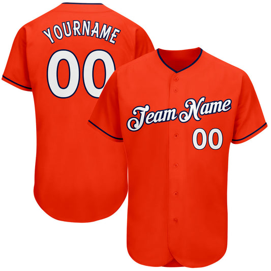 Custom Orange White-Navy Authentic Baseball Jersey - Main View