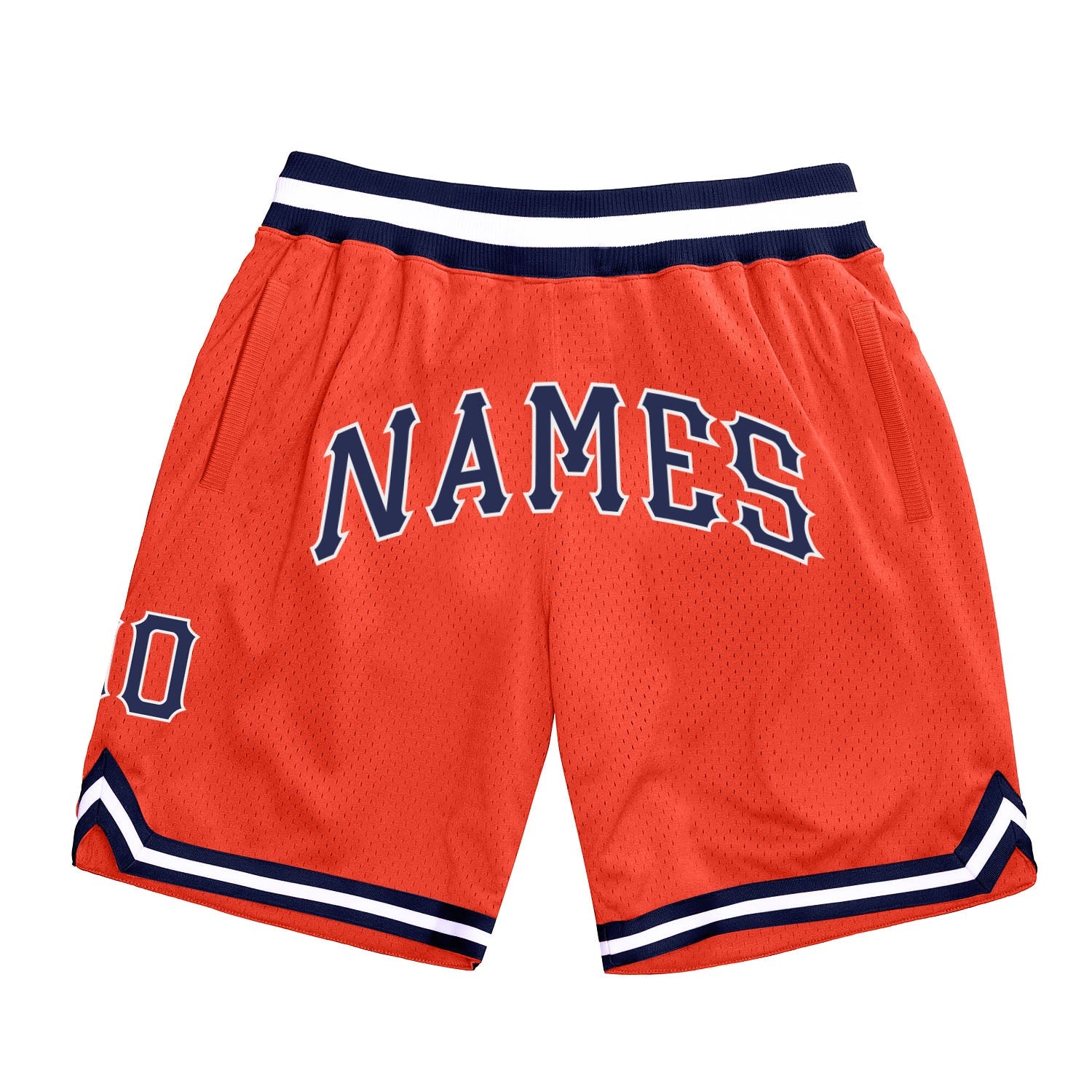 Custom Orange Navy-White Authentic Throwback Basketball Shorts - Main View