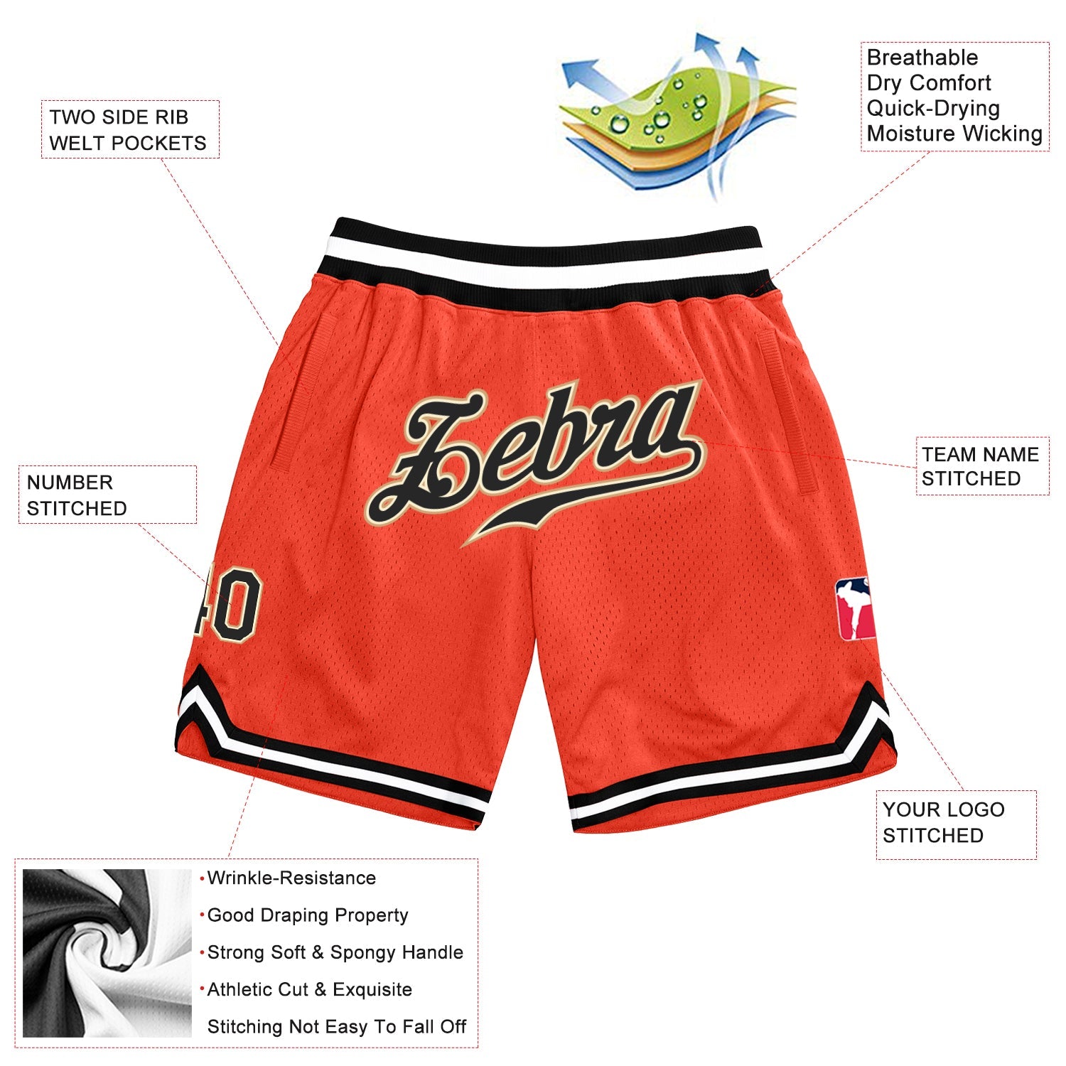 Custom Orange Black-Old Gold Authentic Throwback Basketball Shorts view 2