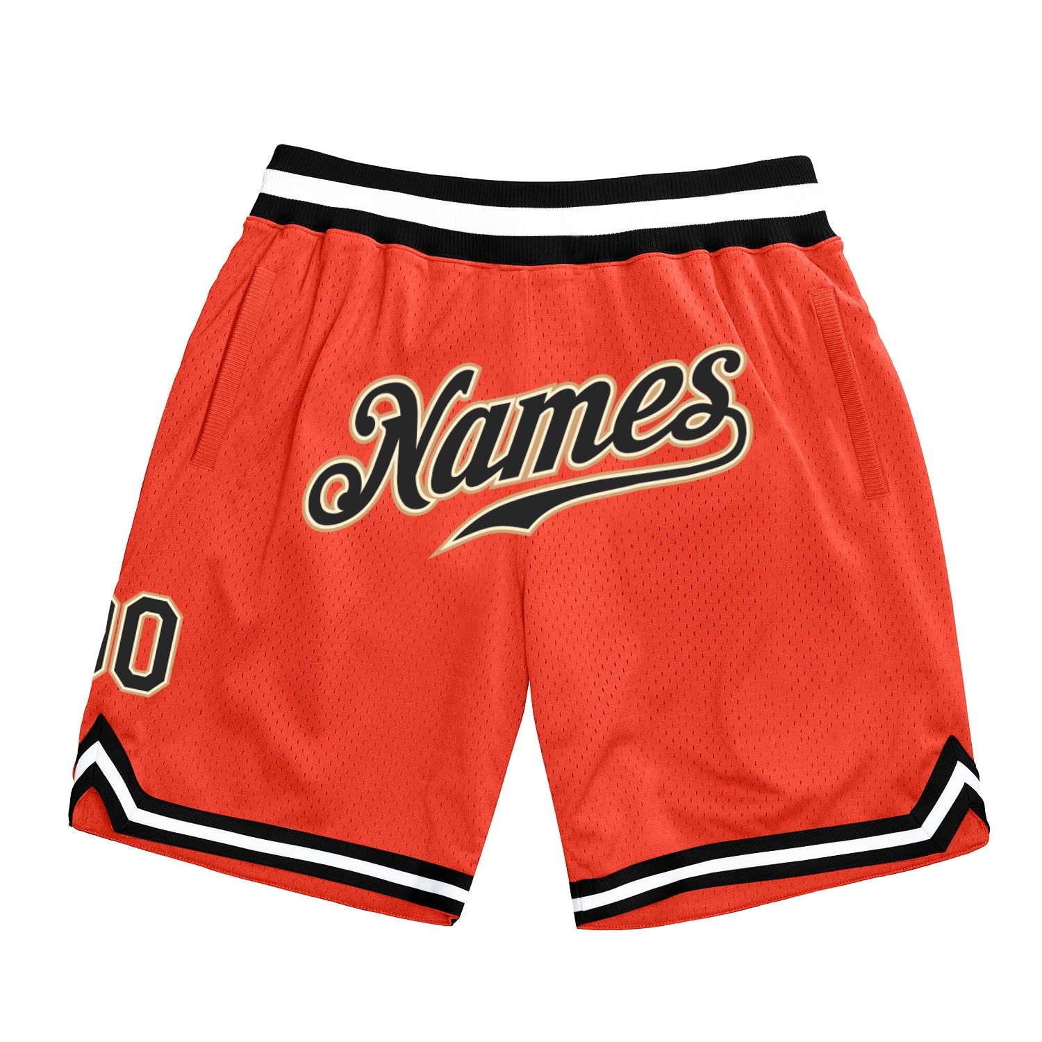 Custom Orange Black-Old Gold Authentic Throwback Basketball Shorts - Main View