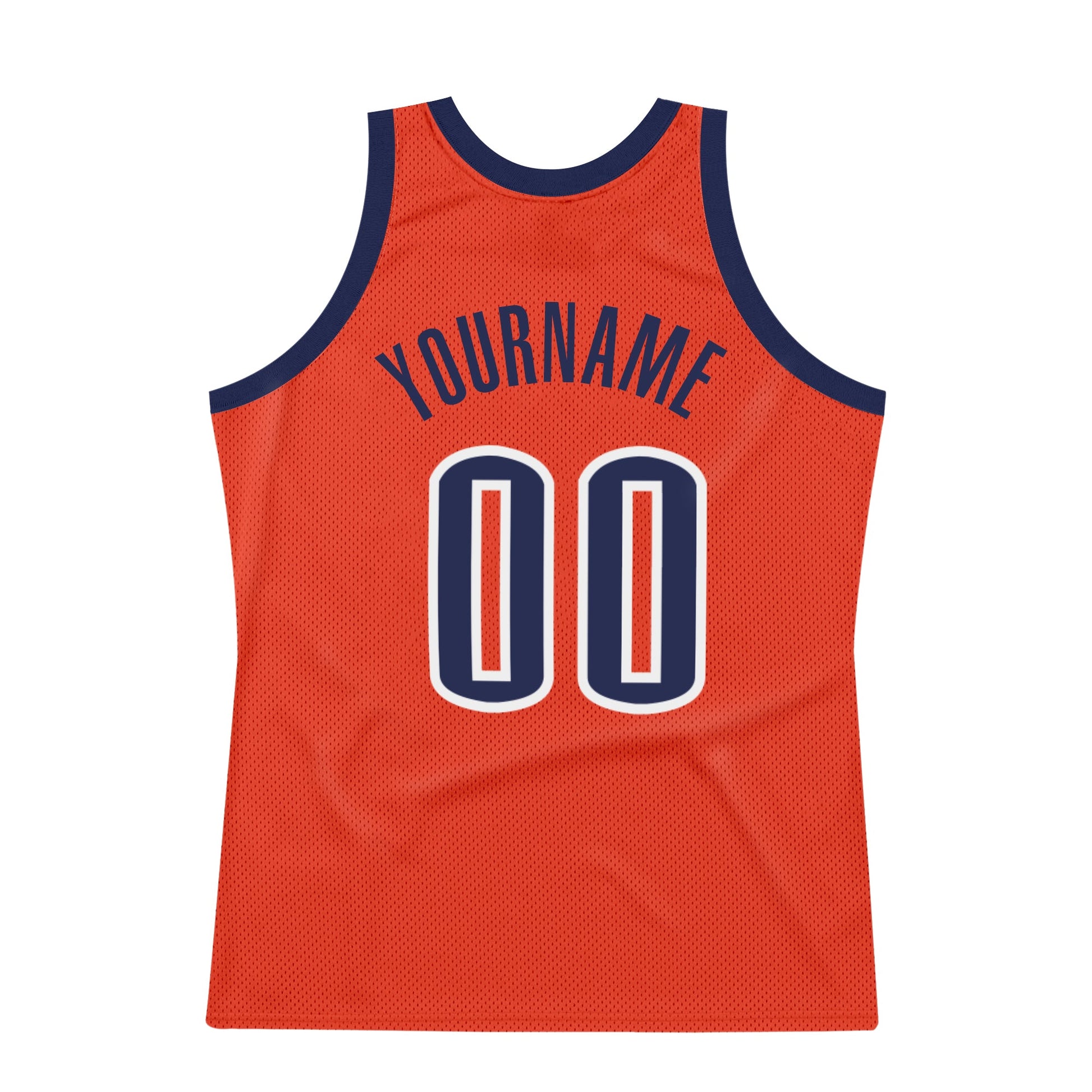 Custom Orange Navy-White Authentic Throwback Basketball Jersey view 6