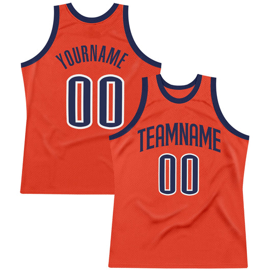 Custom Orange Navy-White Authentic Throwback Basketball Jersey - Main View