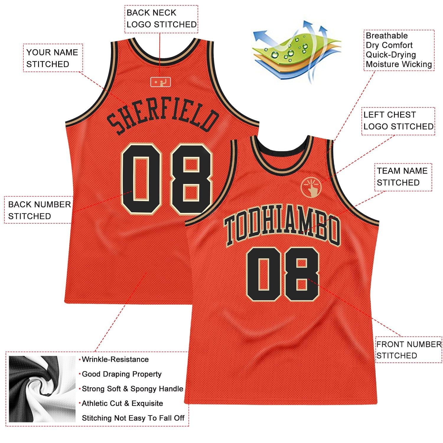 Custom Orange Black-Old Gold Authentic Throwback Basketball Jersey view 2