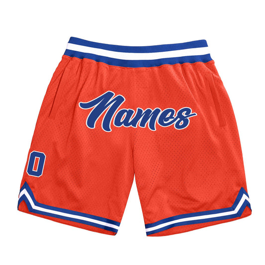 Custom Orange Royal-White Authentic Throwback Basketball Shorts - Main View