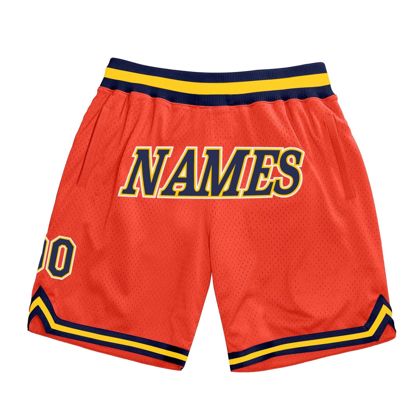 Custom Orange Navy-Gold Authentic Throwback Basketball Shorts - Main View