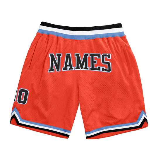 Custom Orange Black-Light Blue Authentic Throwback Basketball Shorts - Main View
