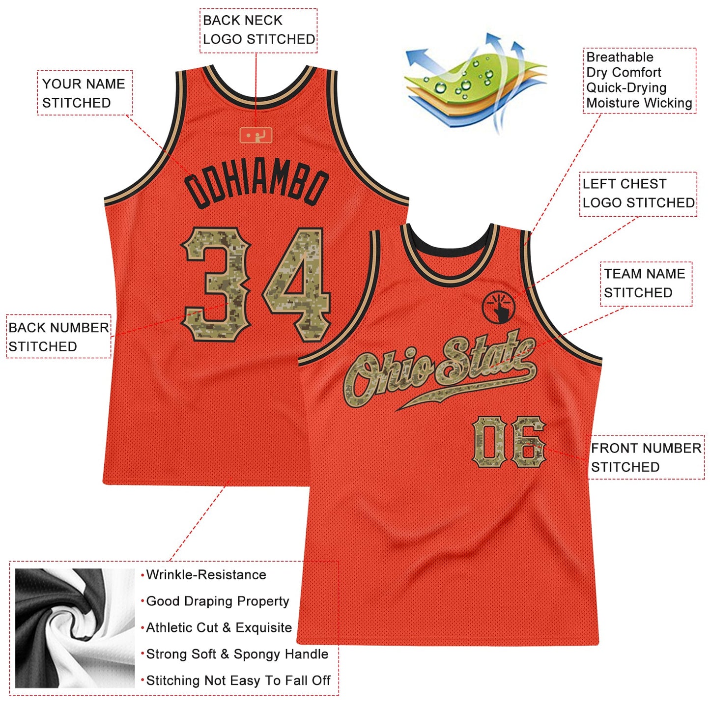 Custom Orange Camo-Old Gold Authentic Throwback Basketball Jersey view 2