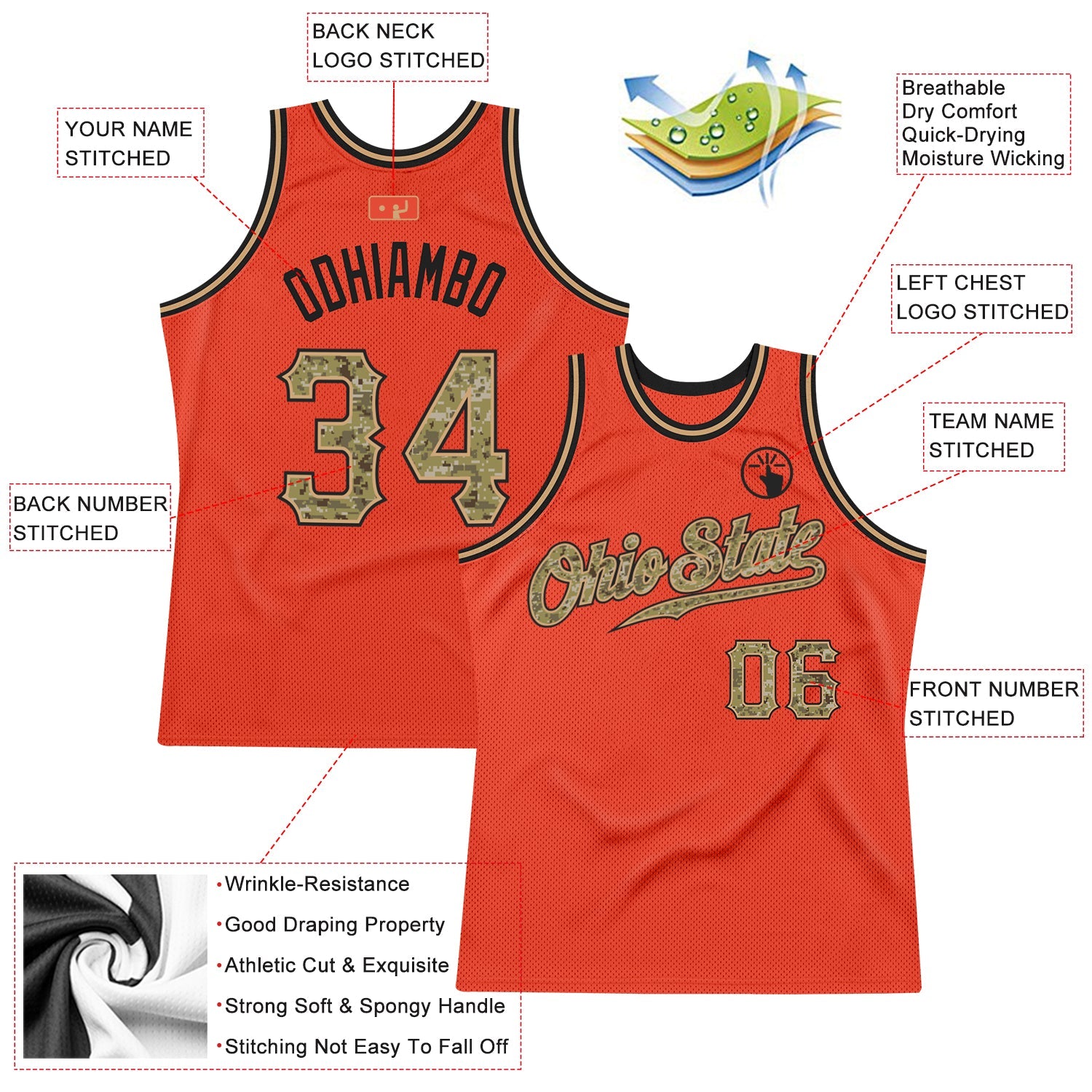 Custom Orange Camo-Old Gold Authentic Throwback Basketball Jersey view 2