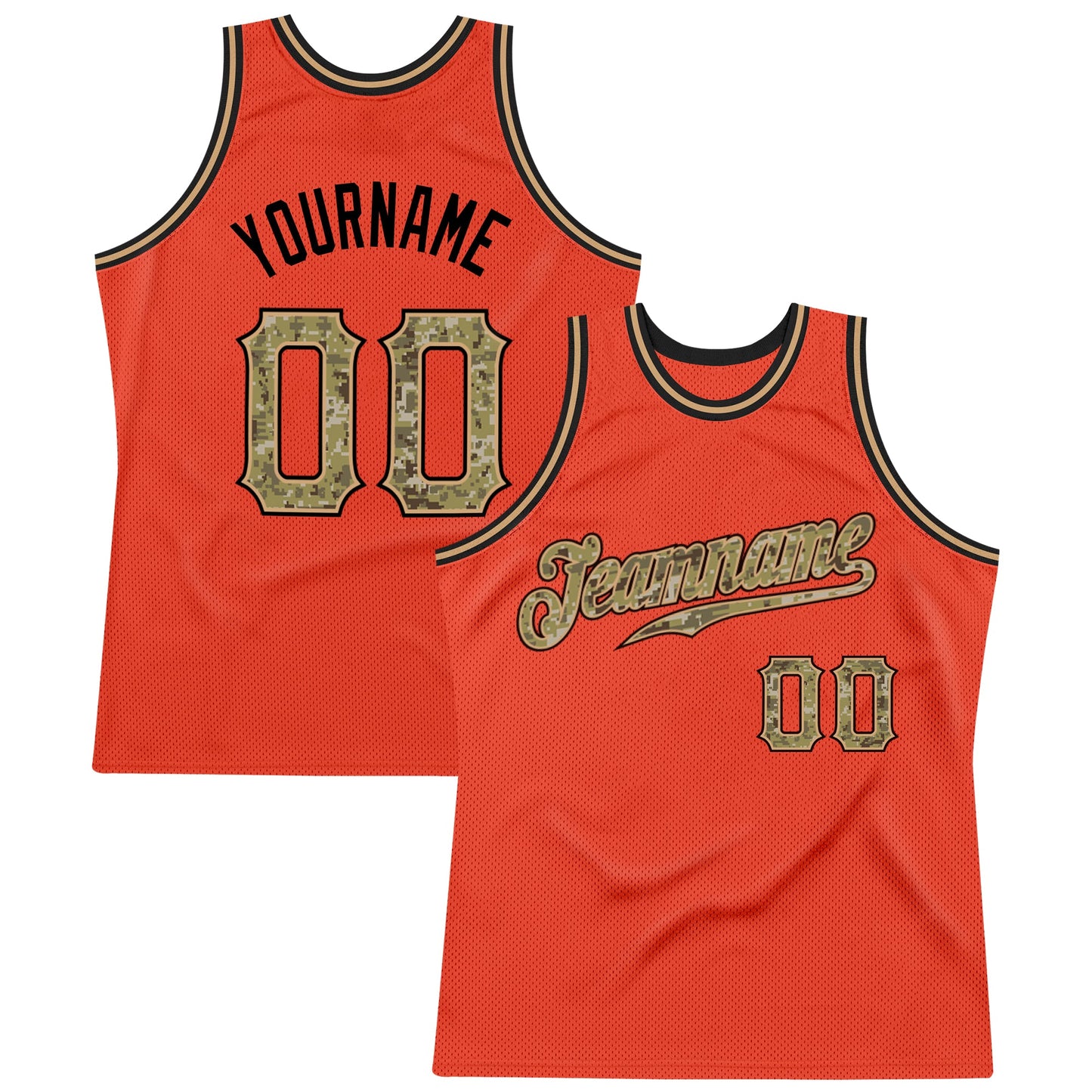 Custom Orange Camo-Old Gold Authentic Throwback Basketball Jersey - Main View