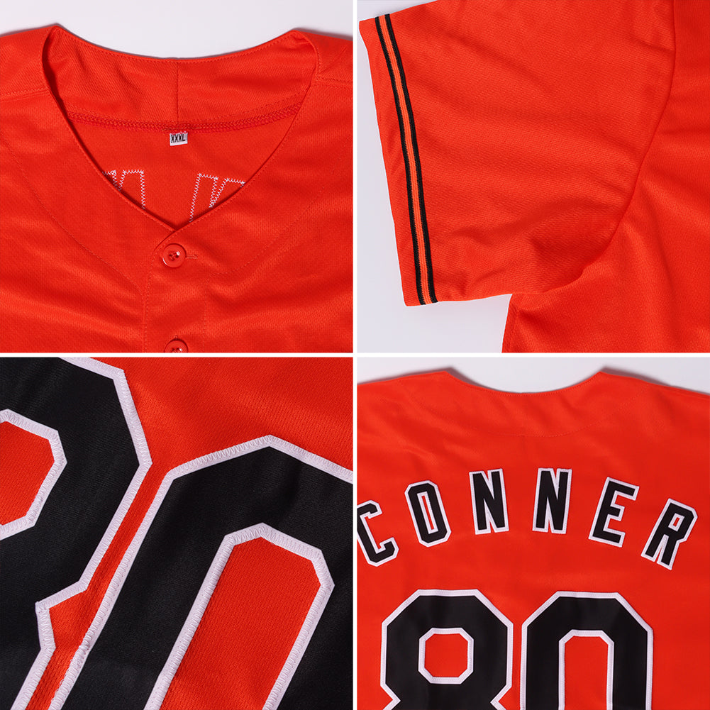 Custom Orange Navy-White Authentic Baseball Jersey view 6