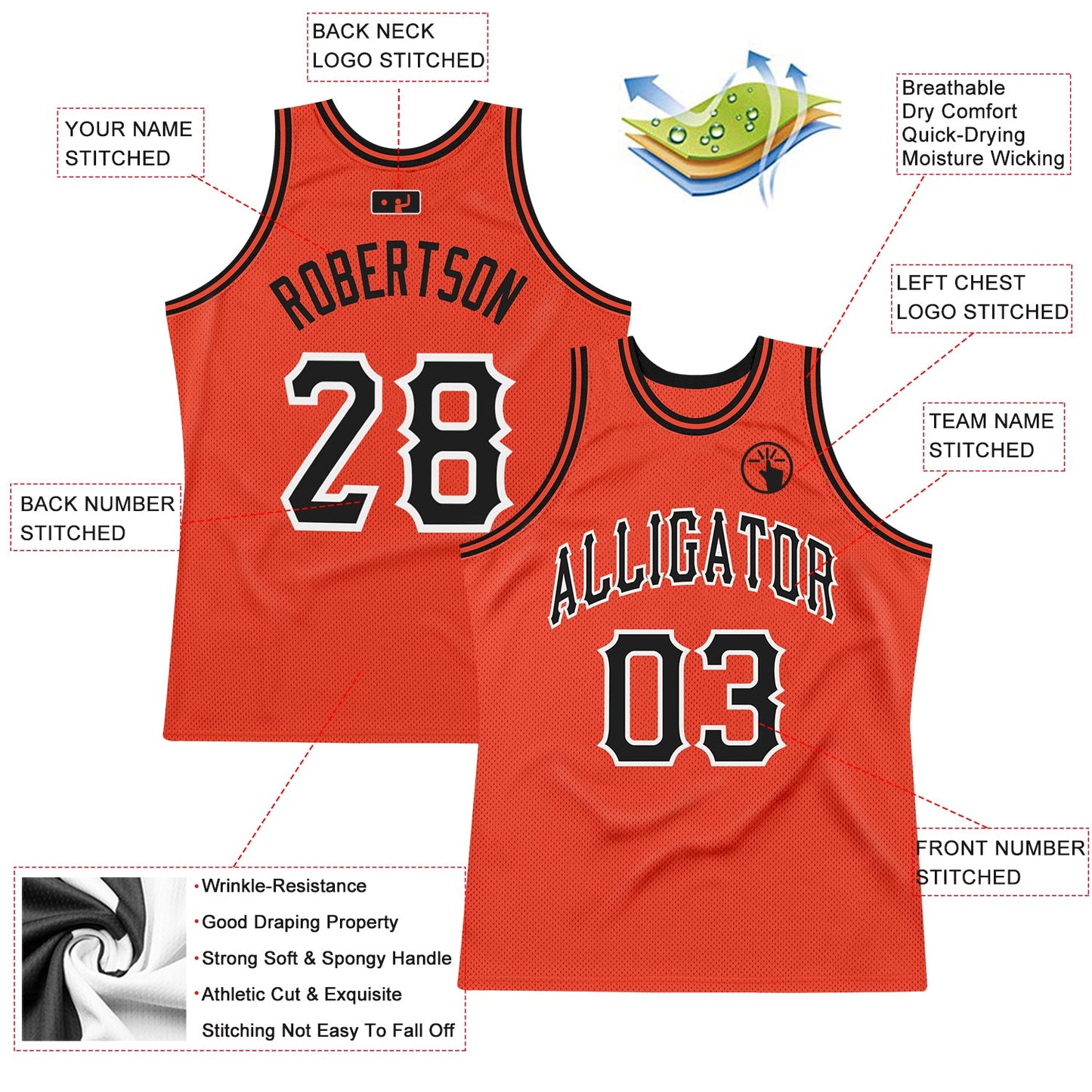 Custom Orange Black-White Authentic Throwback Basketball Jersey view 2