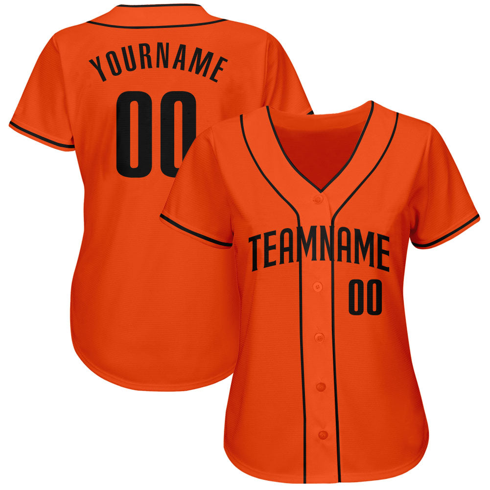 Custom Orange Black Authentic Baseball Jersey view 2
