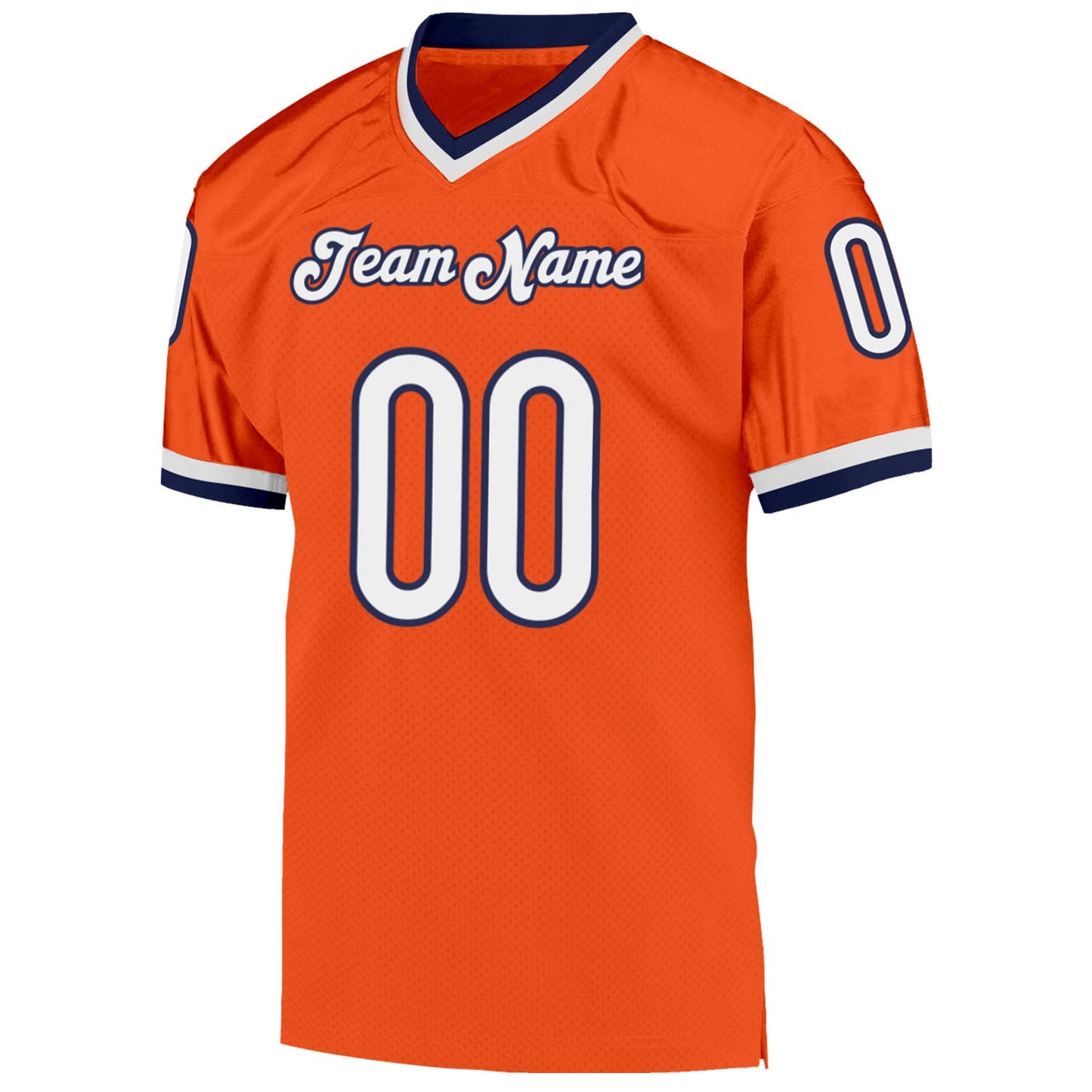 Custom Orange White-Navy Mesh Authentic Throwback Football Jersey view 2