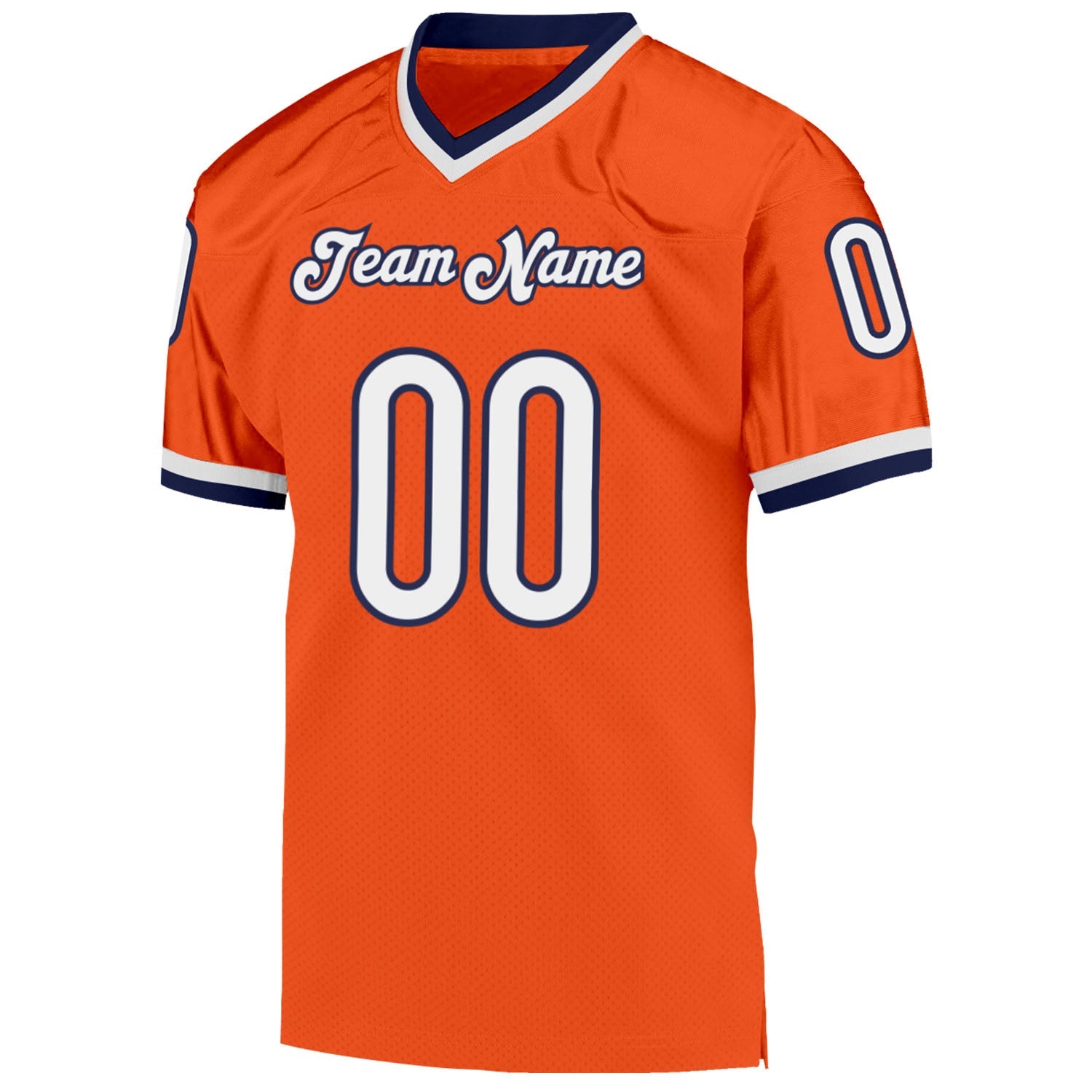 Custom Orange White-Navy Mesh Authentic Throwback Football Jersey view 2