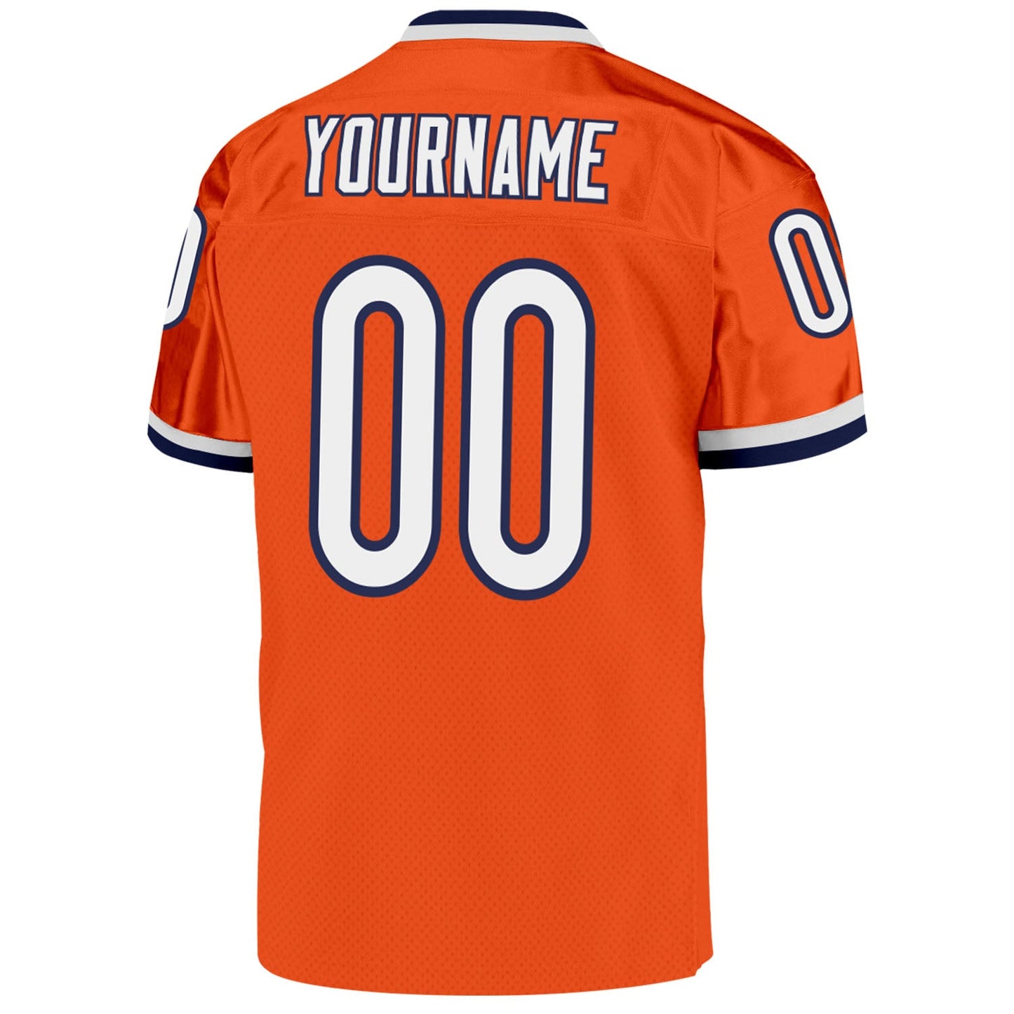Custom Orange White-Navy Mesh Authentic Throwback Football Jersey view 3