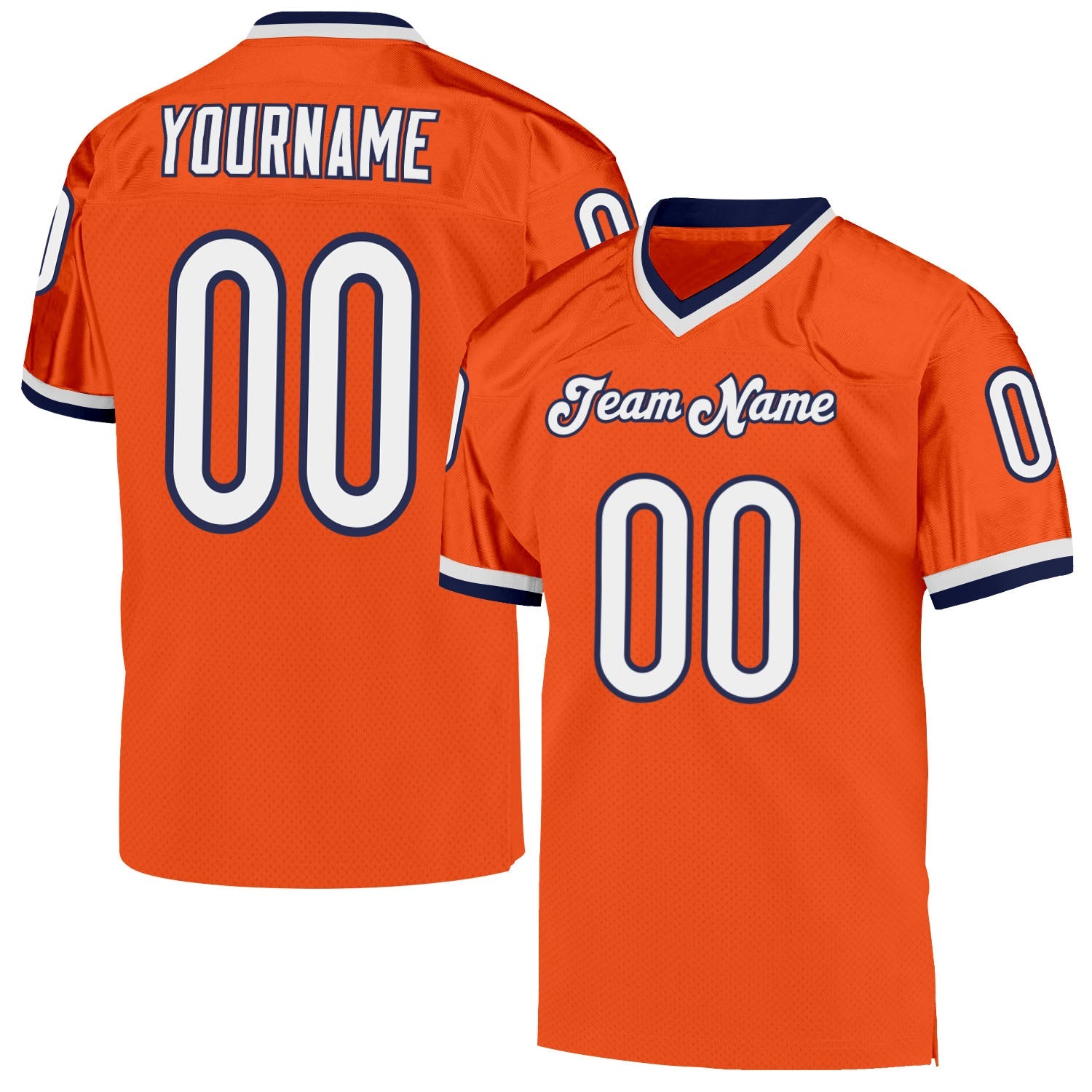 Custom Orange White-Navy Mesh Authentic Throwback Football Jersey - Main View