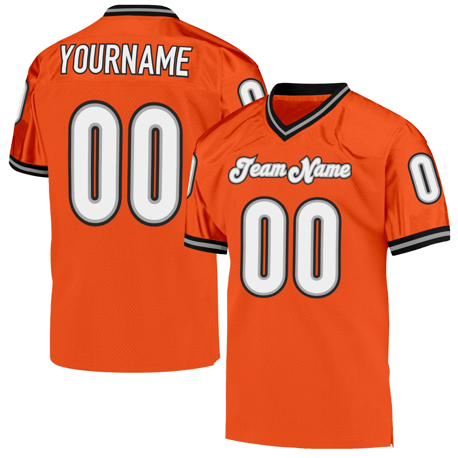 Custom Orange White-Black Mesh Authentic Throwback Football Jersey - Main View