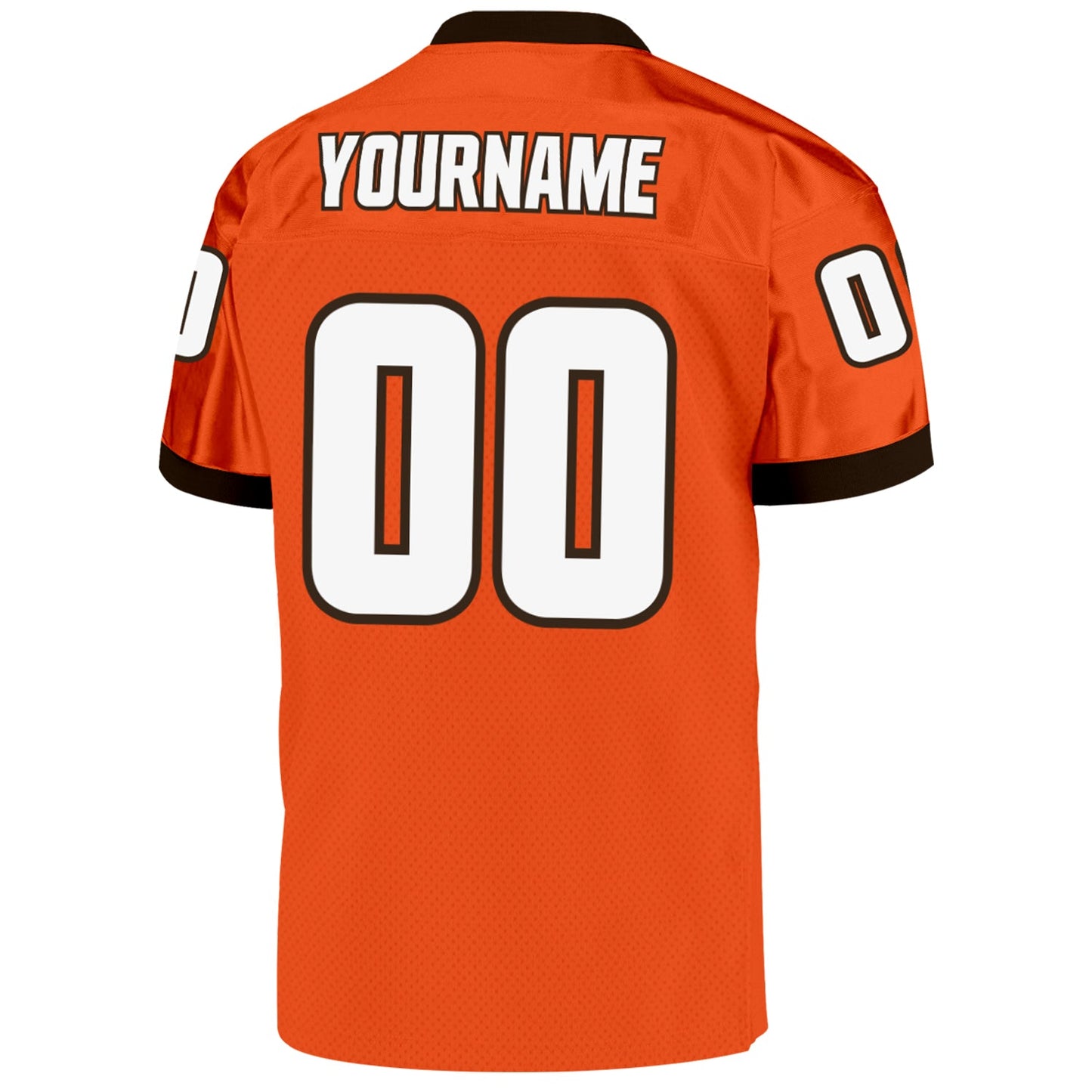 Custom Orange White-Brown Mesh Authentic Throwback Football Jersey view 3