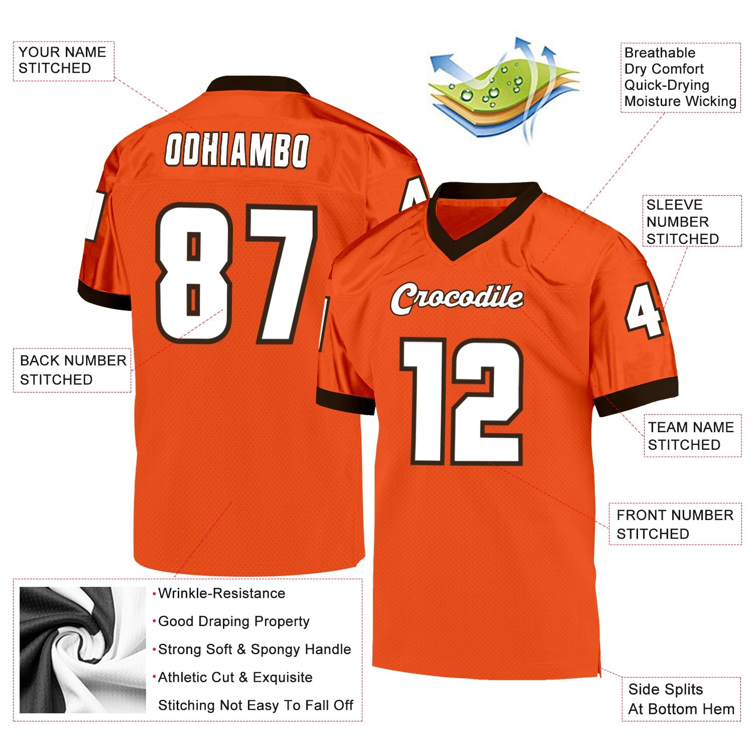 Custom Orange White-Brown Mesh Authentic Throwback Football Jersey view 4