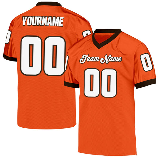 Custom Orange White-Brown Mesh Authentic Throwback Football Jersey - Main View