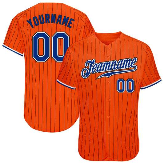 Custom Orange Black Pinstripe Royal-Black Authentic Baseball Jersey - Main View