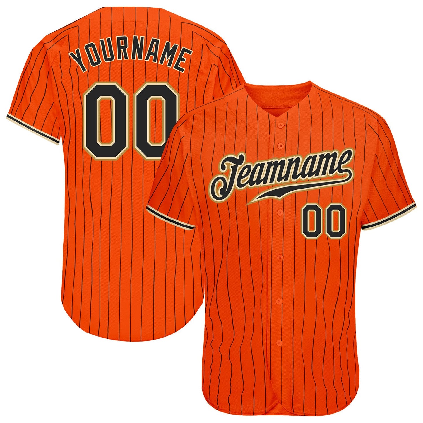 Custom Orange Black Pinstripe Black-Old Gold Authentic Baseball Jersey - Main View
