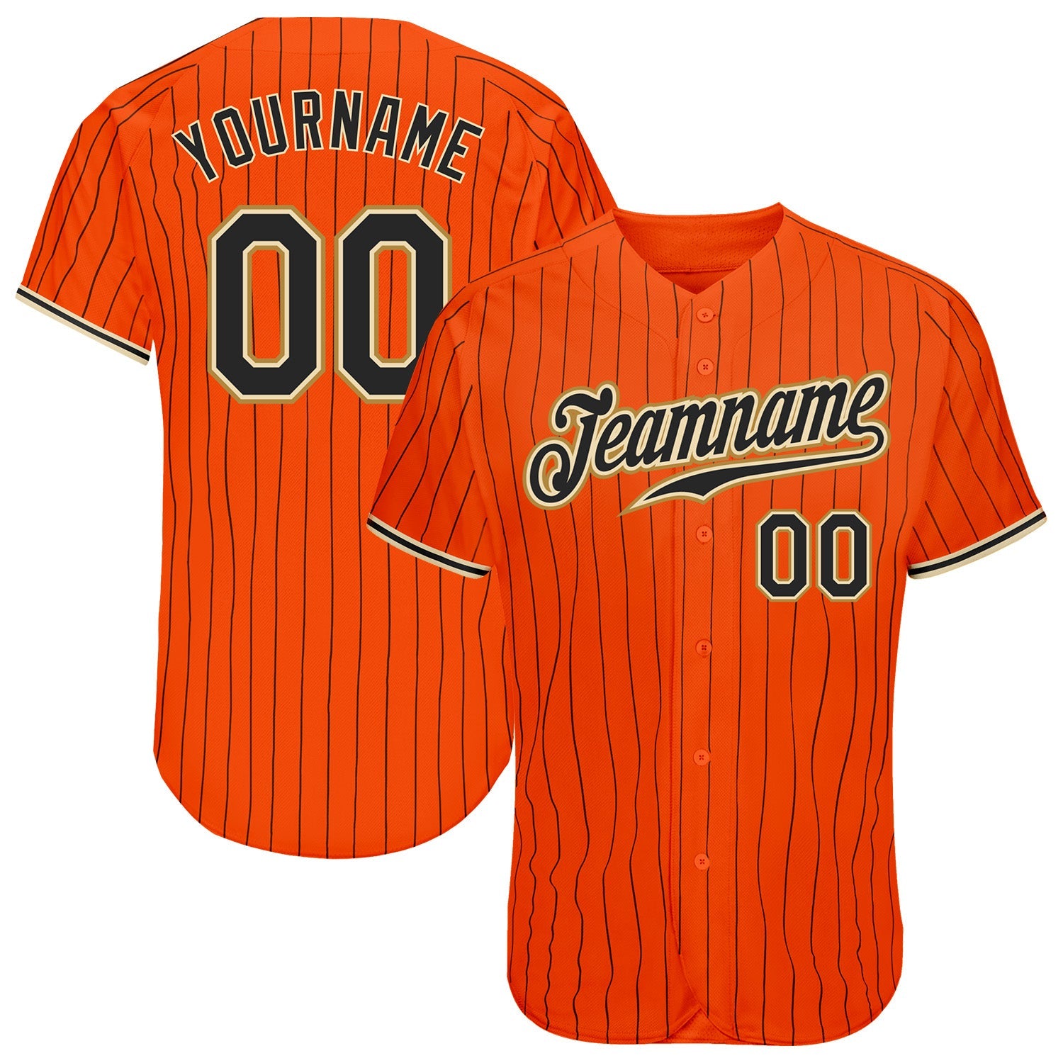 Custom Orange Black Pinstripe Black-Old Gold Authentic Baseball Jersey - Main View