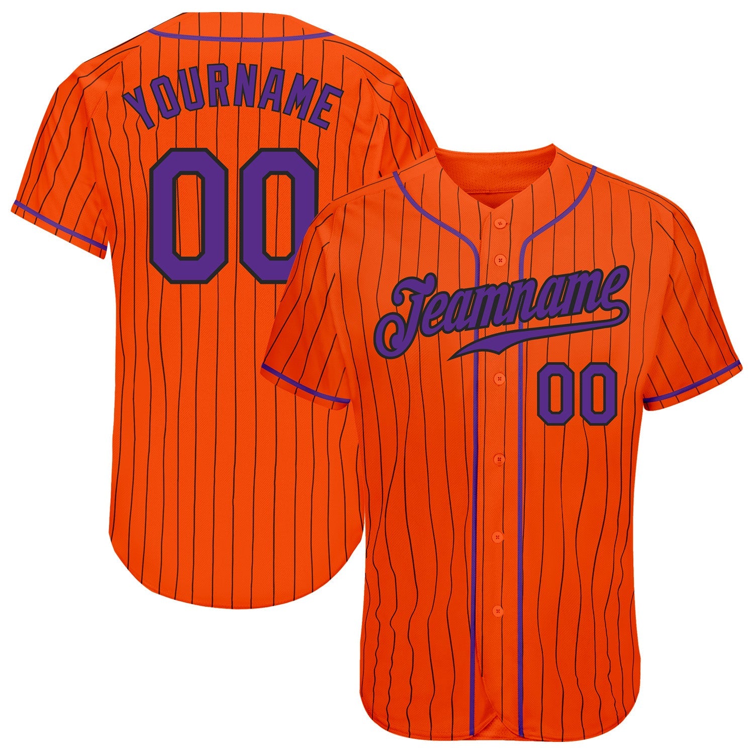 Custom Orange Black Pinstripe Purple-Black Authentic Baseball Jersey - Main View