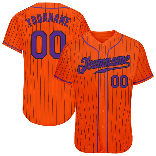 Custom Orange Black Pinstripe Purple-Black Authentic Baseball Jersey - Main View