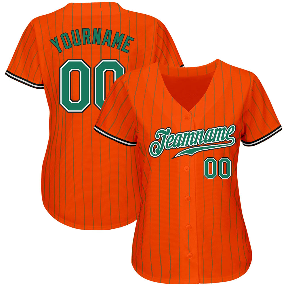 Custom Orange Kelly Green Pinstripe Kelly Green-Black Authentic Baseball Jersey view 2