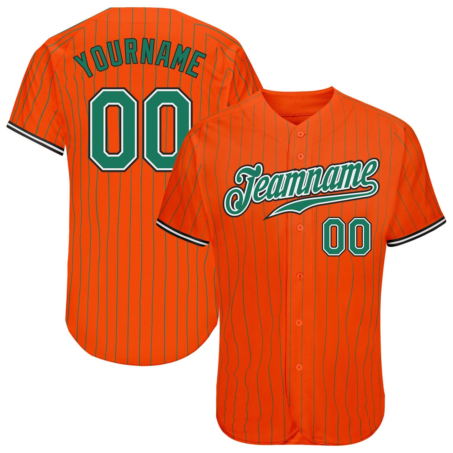 Custom Orange Kelly Green Pinstripe Kelly Green-Black Authentic Baseball Jersey - Main View