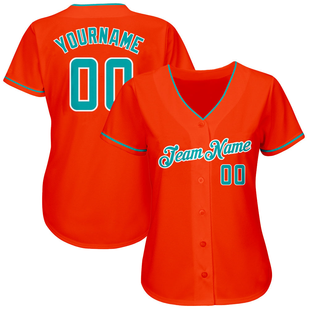 Custom Orange Teal-White Authentic Baseball Jersey view 2