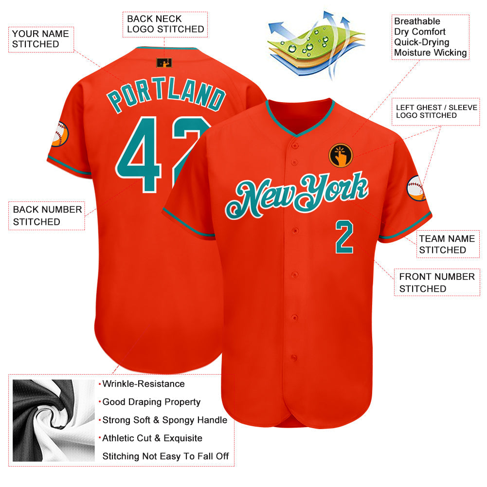 Custom Orange Teal-White Authentic Baseball Jersey view 3